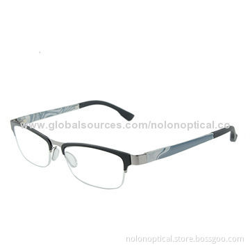 Metal Rim Combined Optical Frame with Grey Colorful Temple